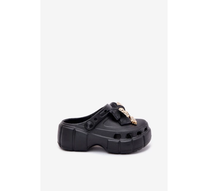 Dětské Sandály Dívčí Pěnové S Mašlí A Dekoracemi Černé Selvana Dětské Sandály Dívčí Pěnové S Mašlí A Dekoracemi Černé Selvana