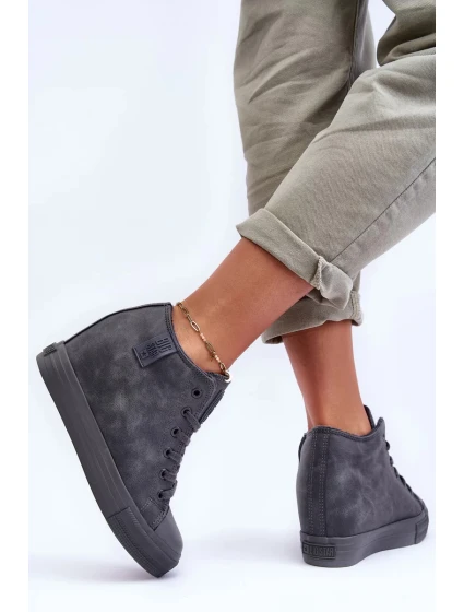 Dámské Kožené Tenisky Na Koturnu Big Star Šedé Dámské Kožené Tenisky Na Koturnu Big Star Šedé