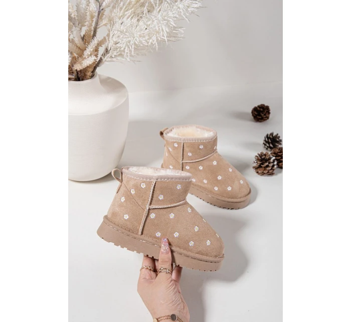 Dětské sněhule zdobené květinami Gracina – béžové Dětské sněhule zdobené květinami Gracina – béžové