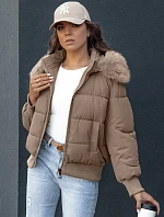 Dámská prošívaná zimní bunda s kožešinou COLDPACK camel FashionStreet TY4427