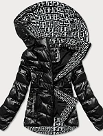 Černá dámská bunda s vzorovanou podšívkou (W718)