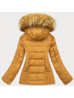Tenká žlutá dámská zimní bunda s kapucí (8943-C)