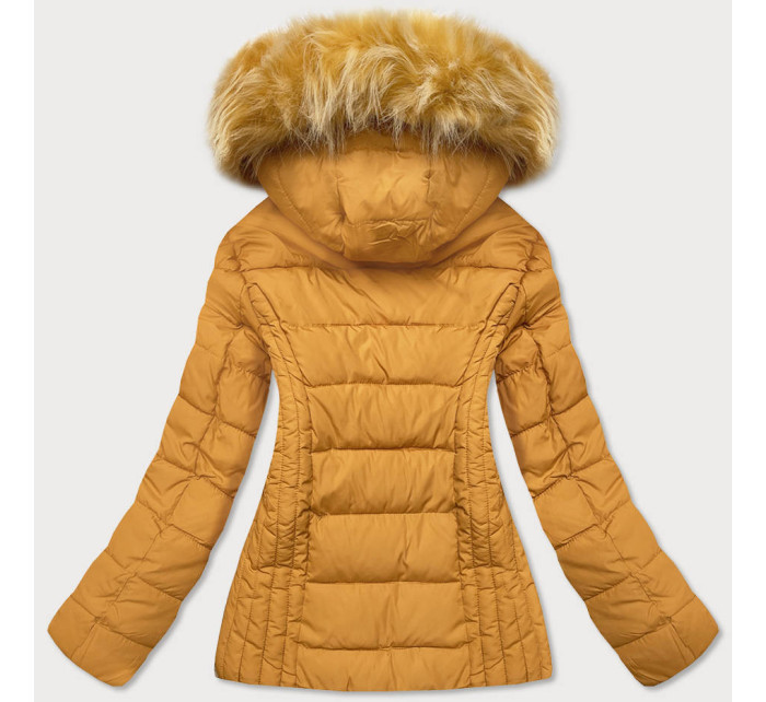 Tenká žlutá dámská zimní bunda s kapucí (8943-C)