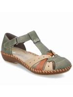 Sandały damskie komfortowe na rzepy zabudowane palce zielone Rieker M1655-54