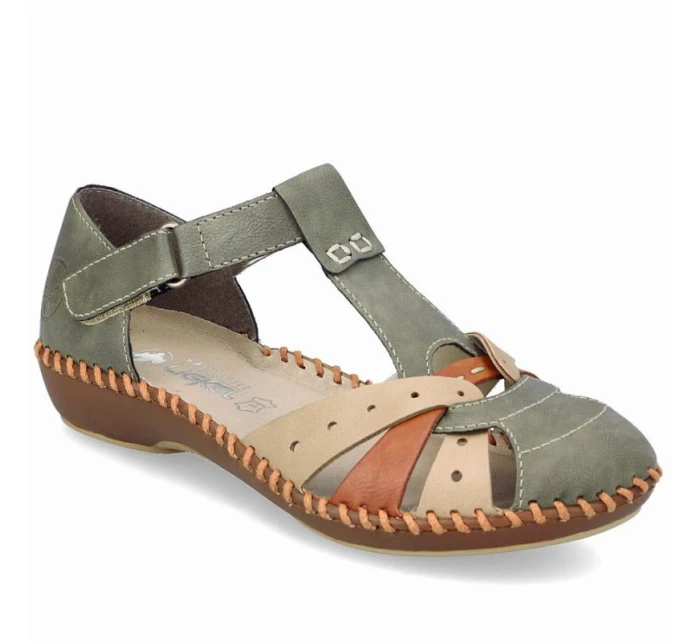 Sandały damskie komfortowe na rzepy zabudowane palce zielone Rieker M1655-54