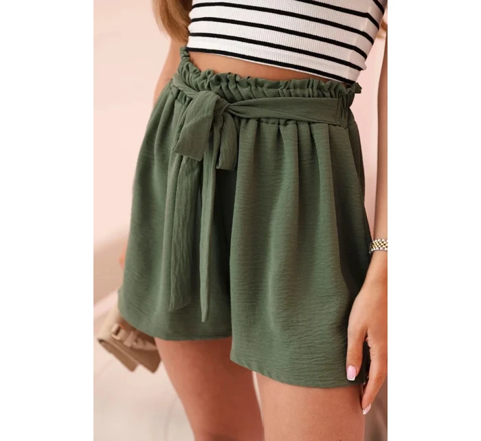 šortky zavazované v pase khaki