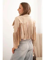 Dámská semišová bunda s třásněmi béžová