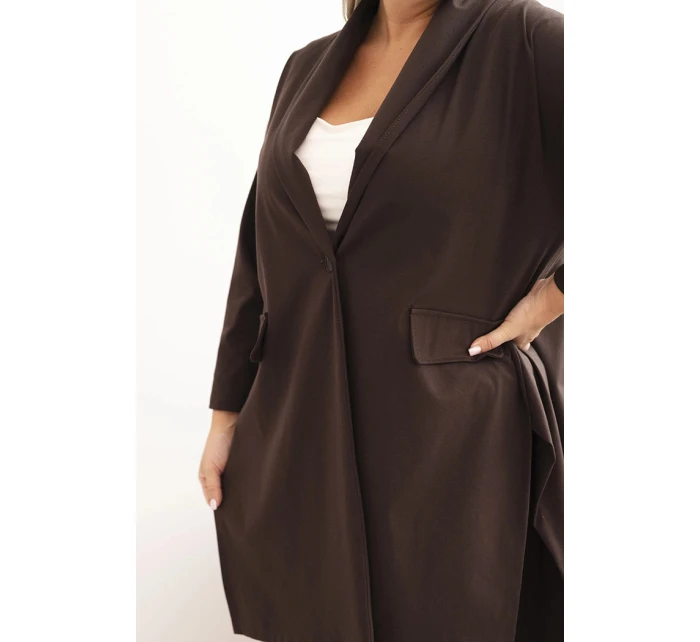 Dámská narzutka Plus Size Punto s bavlnou na knoflík hnědá