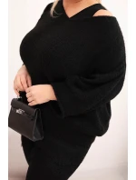 Dámská sada svetr s výstřihem do V a viskózová blůza s krajkovým spodním lemem černý Dámská sada svetr s výstřihem do V a viskózová blůza s krajkovým spodním lemem černý