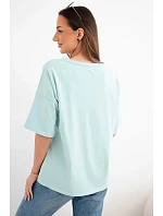 Dámská bavlněná oversize halenka s krátkým rukávem a módním potiskem tmavě mátová