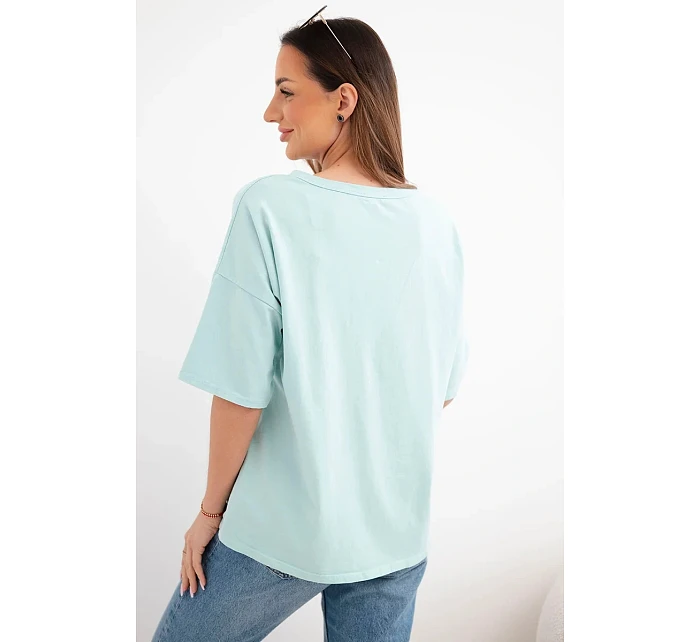 Dámská bavlněná oversize halenka s krátkým rukávem a módním potiskem tmavě mátová