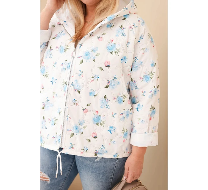 Dámská jarní bunda Plus Size s drobným květinovým vzorem modrá