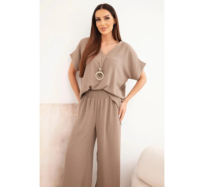 Komplet s náhrdelníkem halenka + kalhoty fango