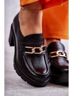 Kožené boty na se zlatým zdobením Černé model 21596585 - Boto