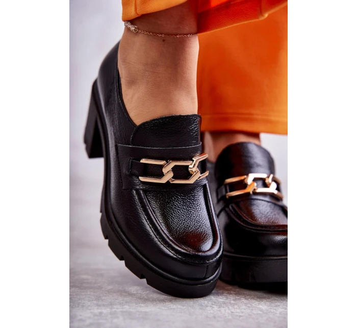 Kožené boty na se zlatým zdobením Černé model 21596585 - Boto