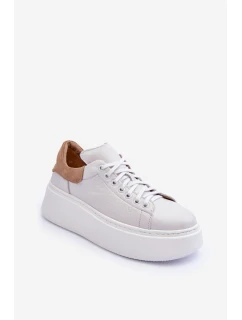 Dámské sportovní kožené boty na platformě Bílá Lemar 10150