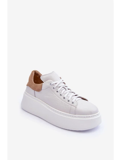Dámské sportovní kožené boty na platformě Bílá Lemar 10150