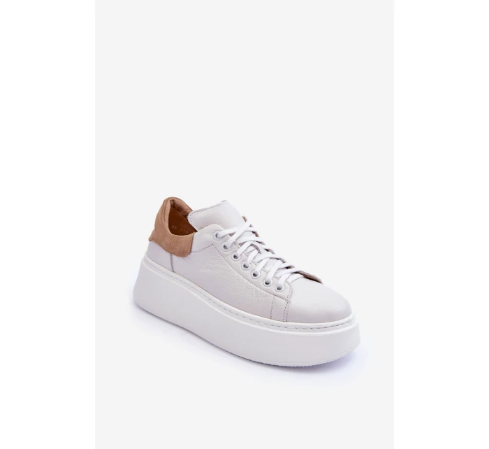 Dámské sportovní kožené boty na platformě Bílá Lemar 10150
