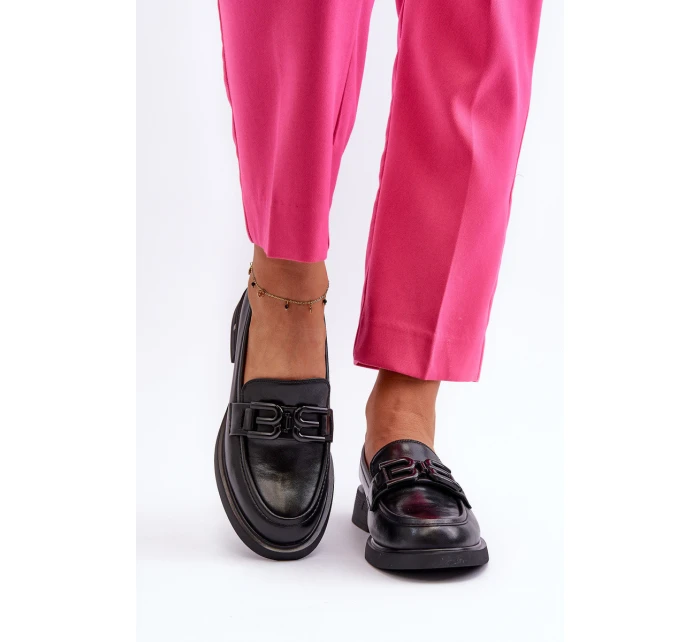 Elegantní černé dámské kožené mokasíny model 21655405 - VINCEZA