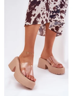 Průhledné Dámské Pantofle Na Platformě A Podpatku Béžové model 21687118 - Boto