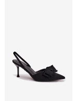 Dámské sandály na podpatku s mašlí Černé Hestia Dámské sandály na podpatku s mašlí Černé Hestia