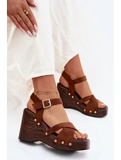 Dámské sandály na platformě se zlatými přezkami Camel Velvra