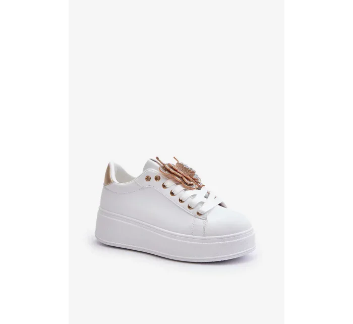 Dámské Tenisky Na Platformě S Motýlem Bílo-Zlaté Naritevia