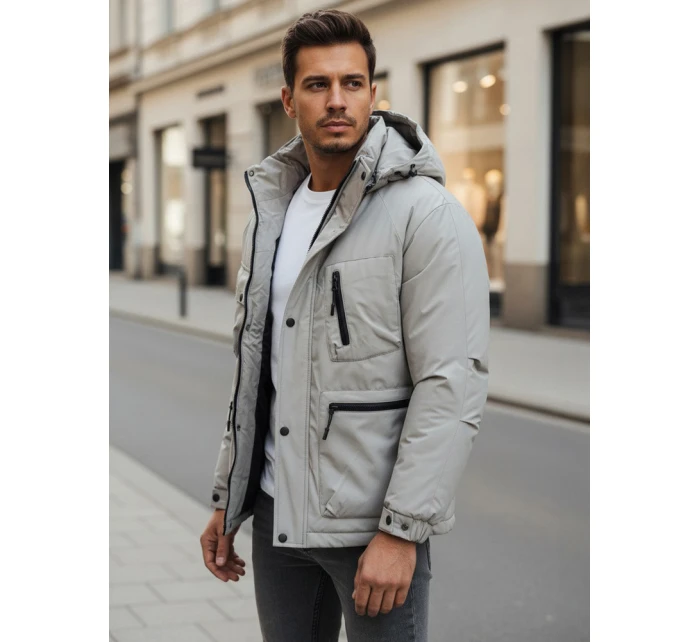 Pánská šedá zimní bunda s kapucí FashionStreet TX5107