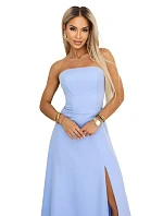 maxi šaty s rozparkem a zavazováním na zádech modré model 22064822 - numoco maxi šaty s rozparkem a zavazováním na zádech modré model 22064822 - numoco