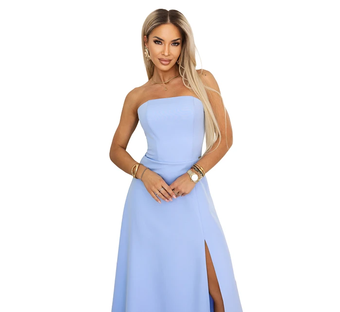 maxi šaty s rozparkem a zavazováním na zádech modré model 22064822 - numoco maxi šaty s rozparkem a zavazováním na zádech modré model 22064822 - numoco