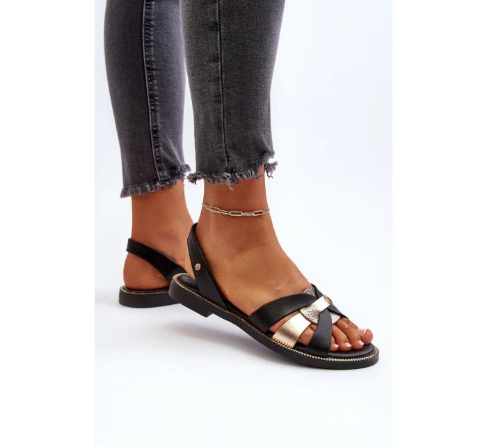 Dámské černé kožené sandály model 21651679 - Zazoo