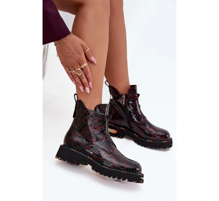 Lakované dámské kotníčková obuv z přírodní kůže s vyhříváním Artiker 57C0165 bordó Lakované dámské kotníčková obuv z přírodní kůže s vyhříváním Artiker 57C0165 bordó