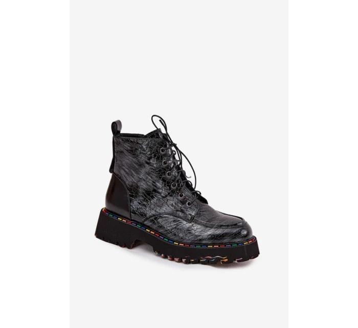 Kožené Lakované Dámské Kotníkové Boty Artiker 57C0065 Šedé