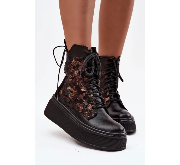 Kožené semišové boty na platformě zateplené černé 06565-01