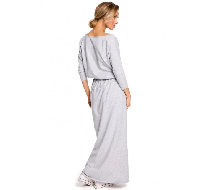 M435 Maxi bavlněné šaty s páskem na zavazování - černé