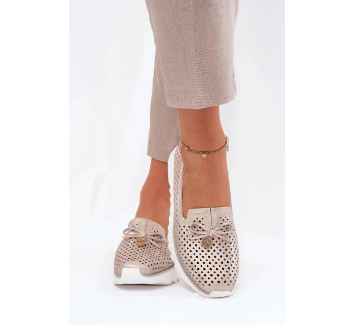 Dámské ažurové polobotky z přírodní kůže – zlaté