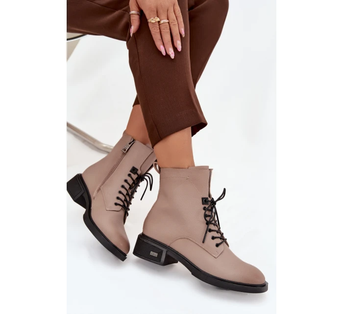 Dámské boty Vinceza – béžové, z pravé kůže, nízký podpatek, zateplené