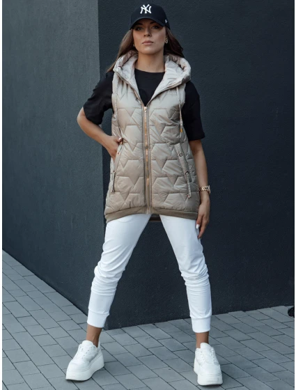 Dámská prošívaná vesta s kapucí camel Dstreet model 21979278 - FashionStreet