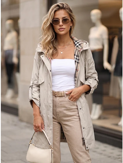 Dámská přechodová bunda typu parka s kapucí, béžová, FashionStreet TY5812
