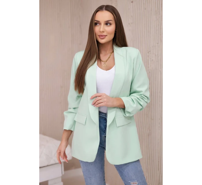 Bunda s klopou elegantní světlá máta Bunda s klopou elegantní světlá máta