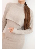 Dámská souprava viskózová blůza s šaty tmavě béžová