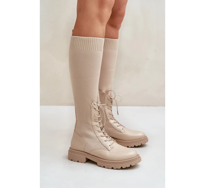 Šněrovací kozačky s elastickým svrškem černé Vamilena