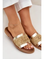 Kožené pantofle s ozdobným detailem a pletením Zazoo 40426 zlaté Kožené pantofle s ozdobným detailem a pletením Zazoo 40426 zlaté