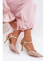 Pánské síťované dámské sandály na jehlovém podpatku se zdobením Zlato model 22103194 - Boto