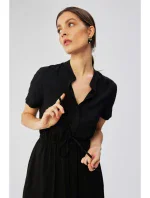 model 19647469 Viskózové šaty se šňůrkou v pase černé - STYLOVE model 19647469 Viskózové šaty se šňůrkou v pase černé - STYLOVE