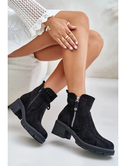 Dámské Kotníkové Boty S Ažurovým Vzorem Na Podpatku Černé Oviria Dámské Kotníkové Boty S Ažurovým Vzorem Na Podpatku Černé Oviria