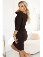 Sportovní midi šaty s kapsami a zavazováním v pase  hnědé model 21479053 - numoco