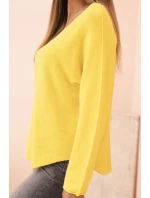 Dámský svetr z viskózy s výstřihem do V tmavě žlutý Dámský svetr z viskózy s výstřihem do V tmavě žlutý