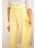 Dámské bavlněné kalhoty Plus Size s gumou v pase žluté