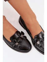 Dámské polobotky na ploché podrážce s ozdobnými květinami Černé Tavillette